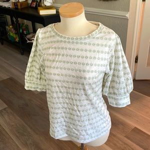 ANN TAYLOR NWT - white top with embroidered pale green detailing